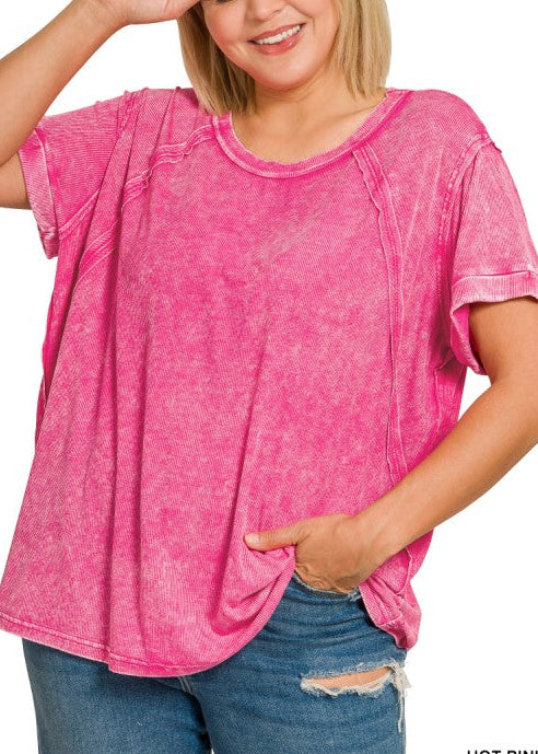 Washed Ribbed Short Sleeve Top