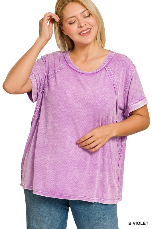 Washed Ribbed Short Sleeve Top