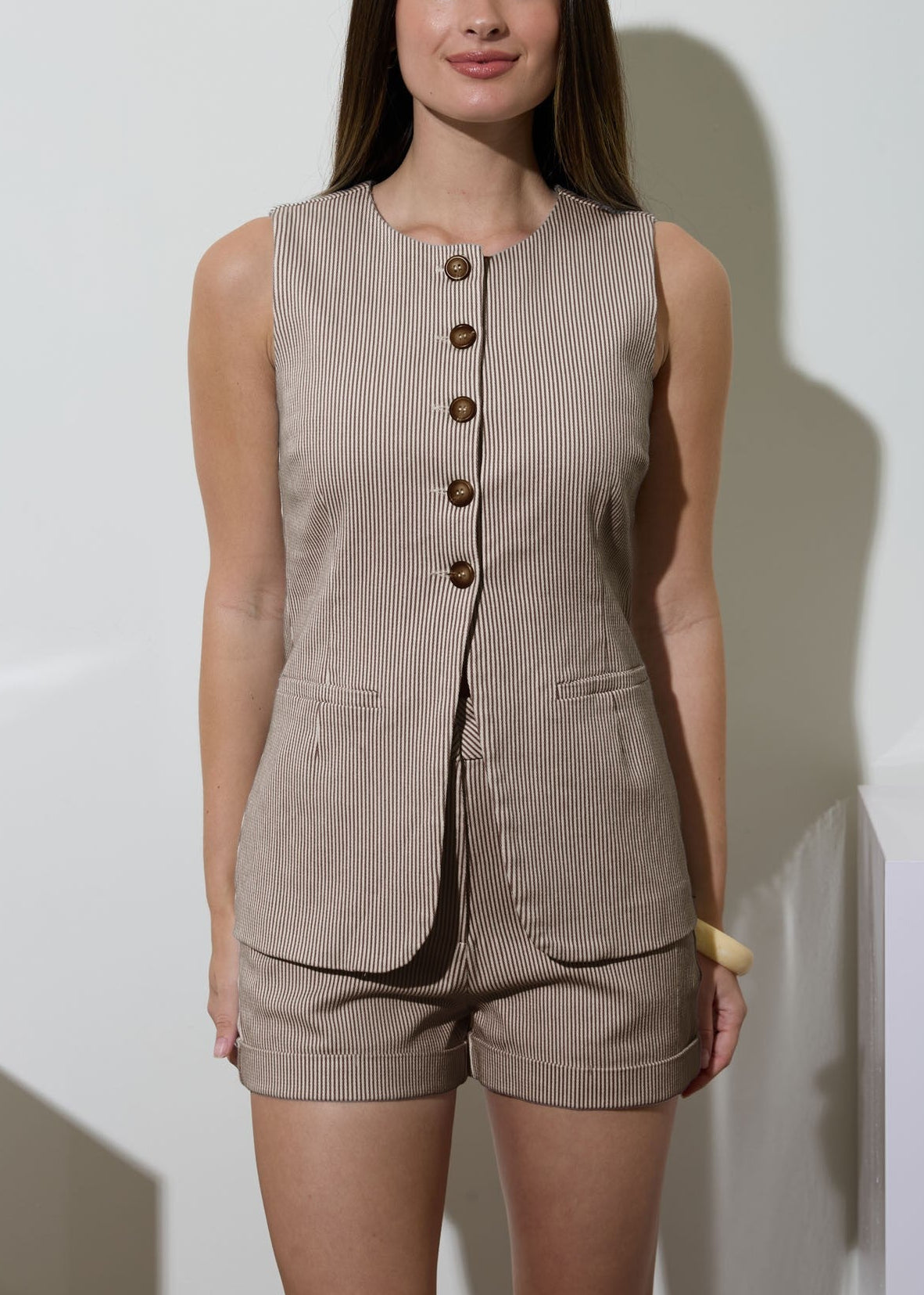 Pinstripe Longline Button Vest