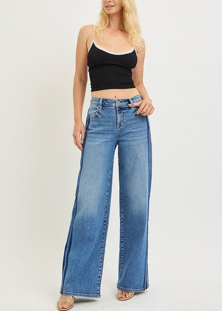 Slouchy Wide Leg Jeans W/ Side Stripe