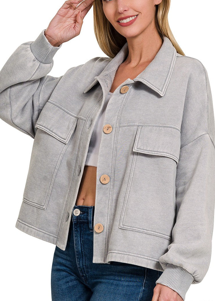 Acid Washed Cropped Shacket