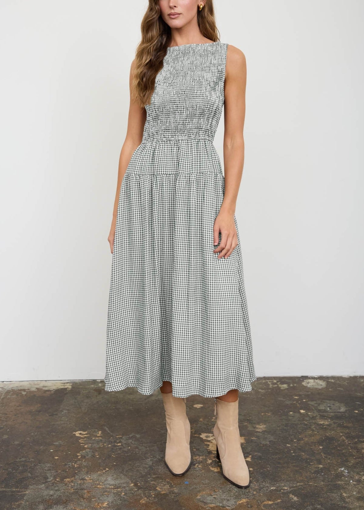 Smocked Gingham Tiered Dress