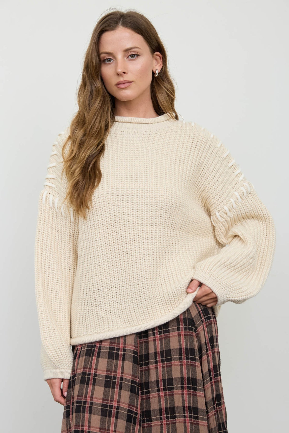 Cozy Contrast Mock Neck Sweater