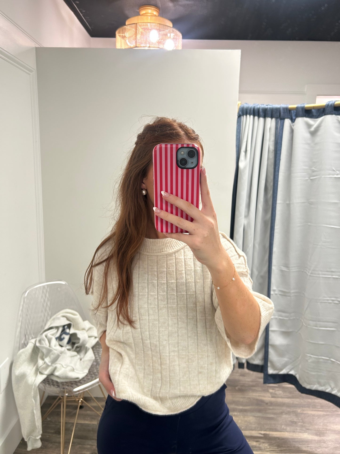Cropped Ribbed Knit Sweater