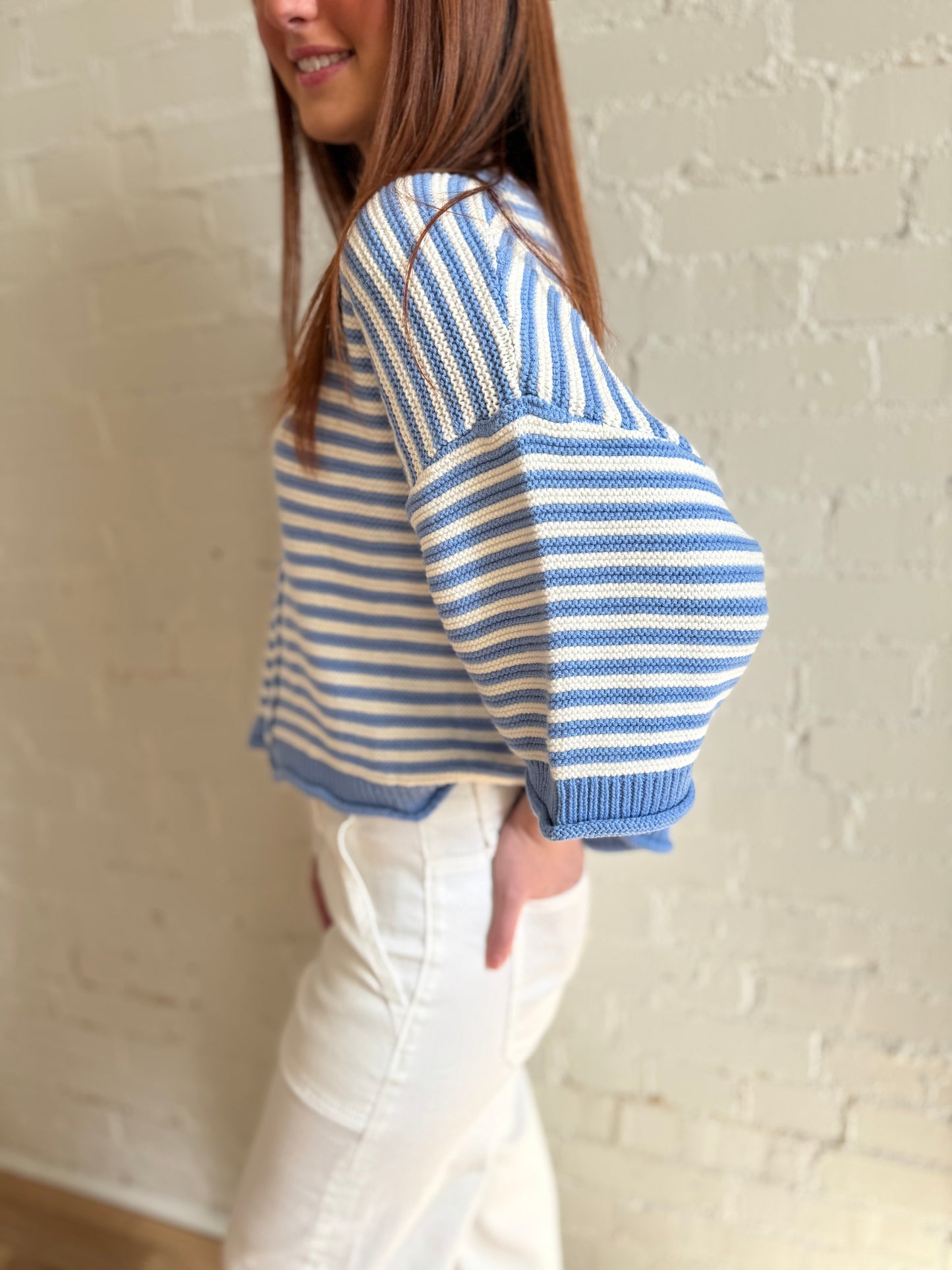 Striped Half Sleeve Oversized Sweater