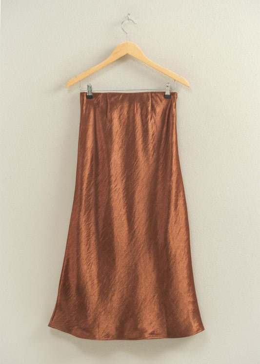 HW Satin A-line Midi Skirt