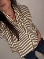 Stripe Ruffled Button Top