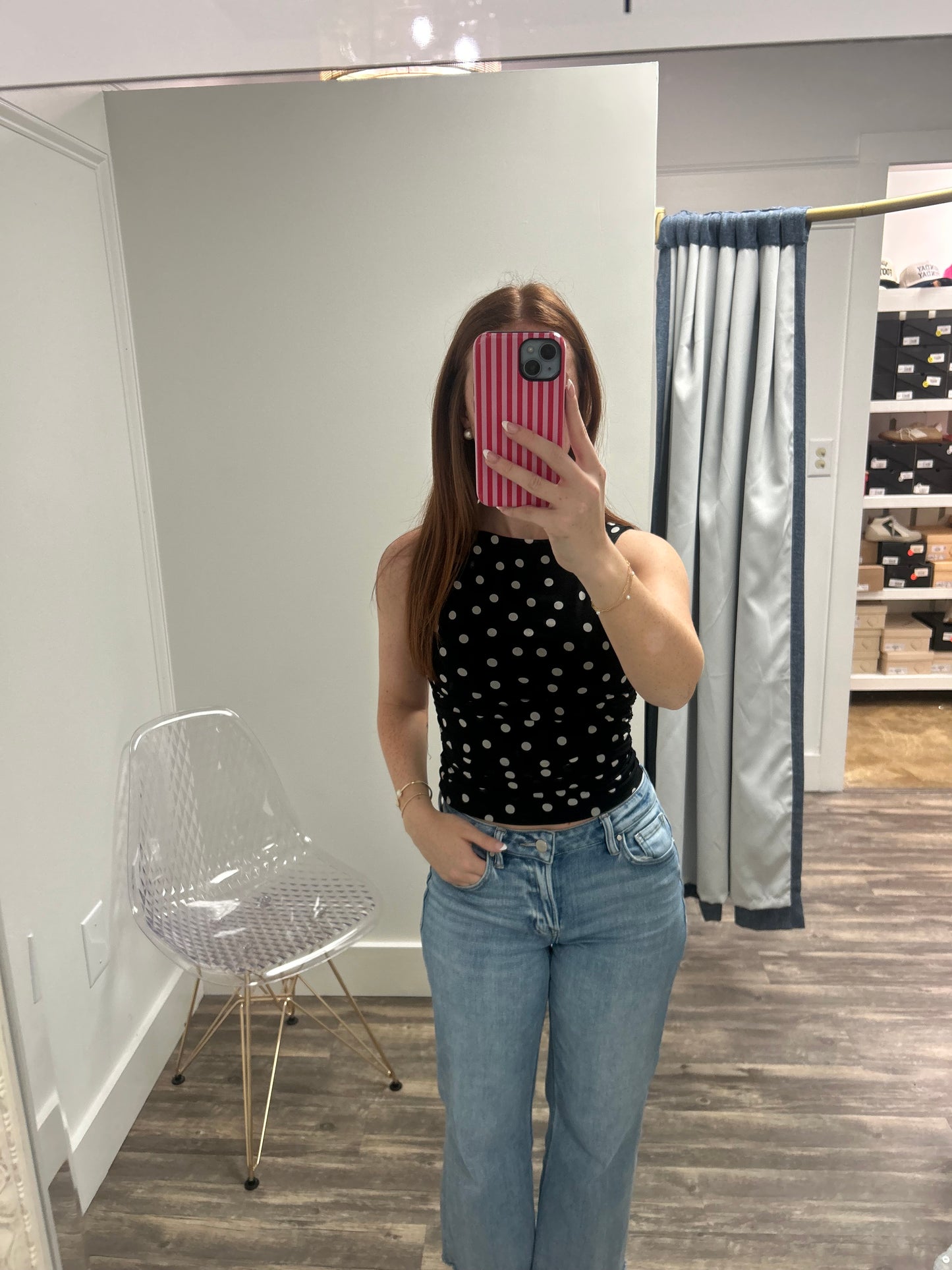 Polka Dot Sleeveless Knit Top