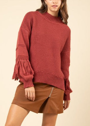 Fringe Sleeve Chunky Knit Sweater Top