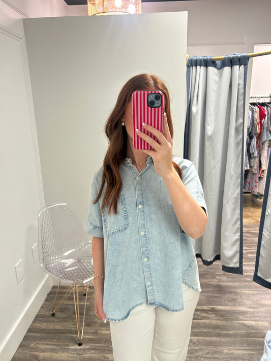 Mineral Washed Chambray OS Shirt Top