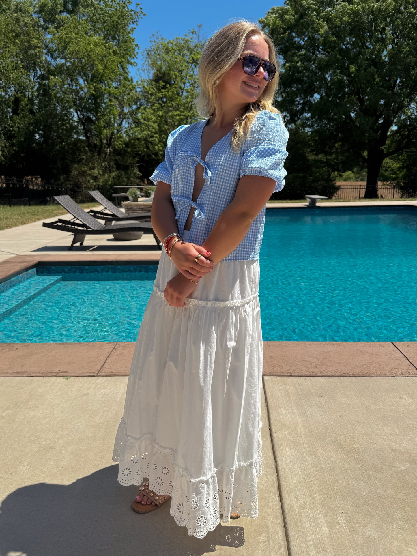 Tiered Eyelet Maxi Skirt