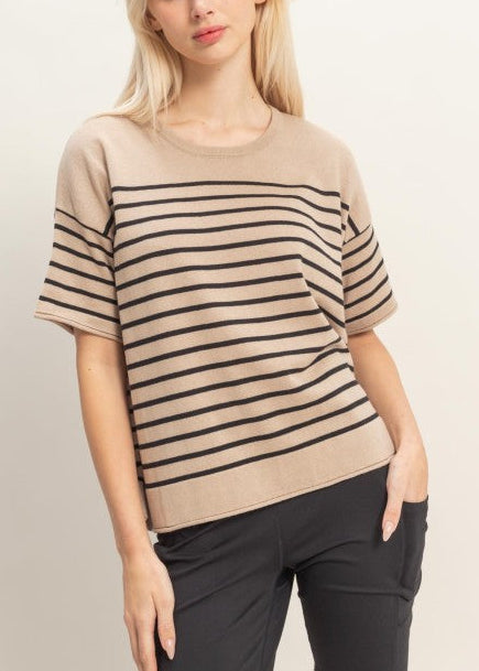 Striped Short Sleeve Knit Top