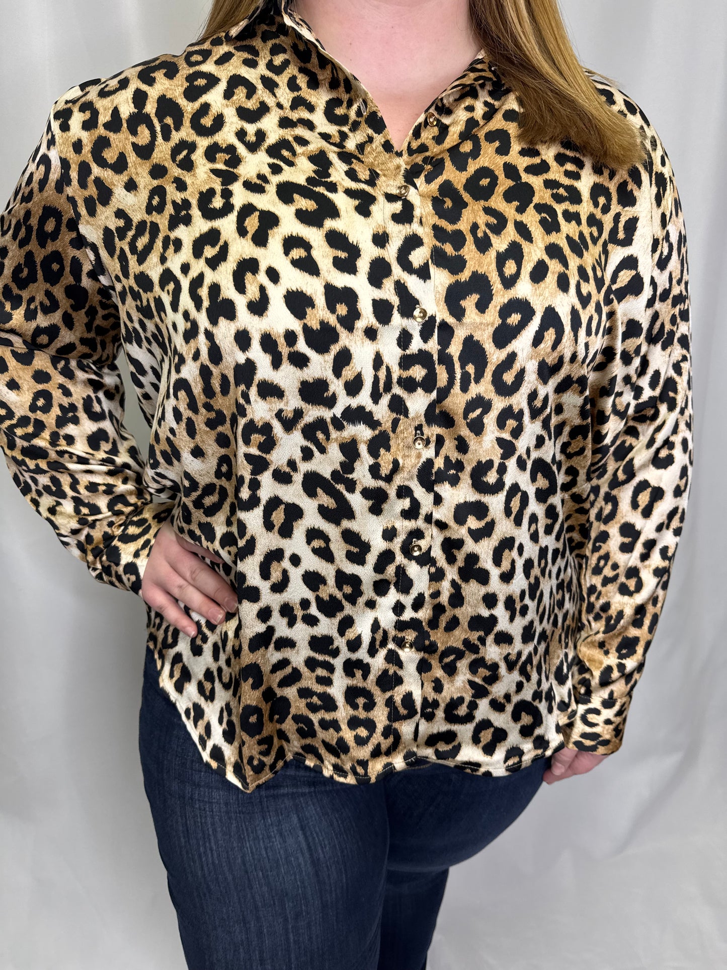 Leopard Print Button Up Blouse