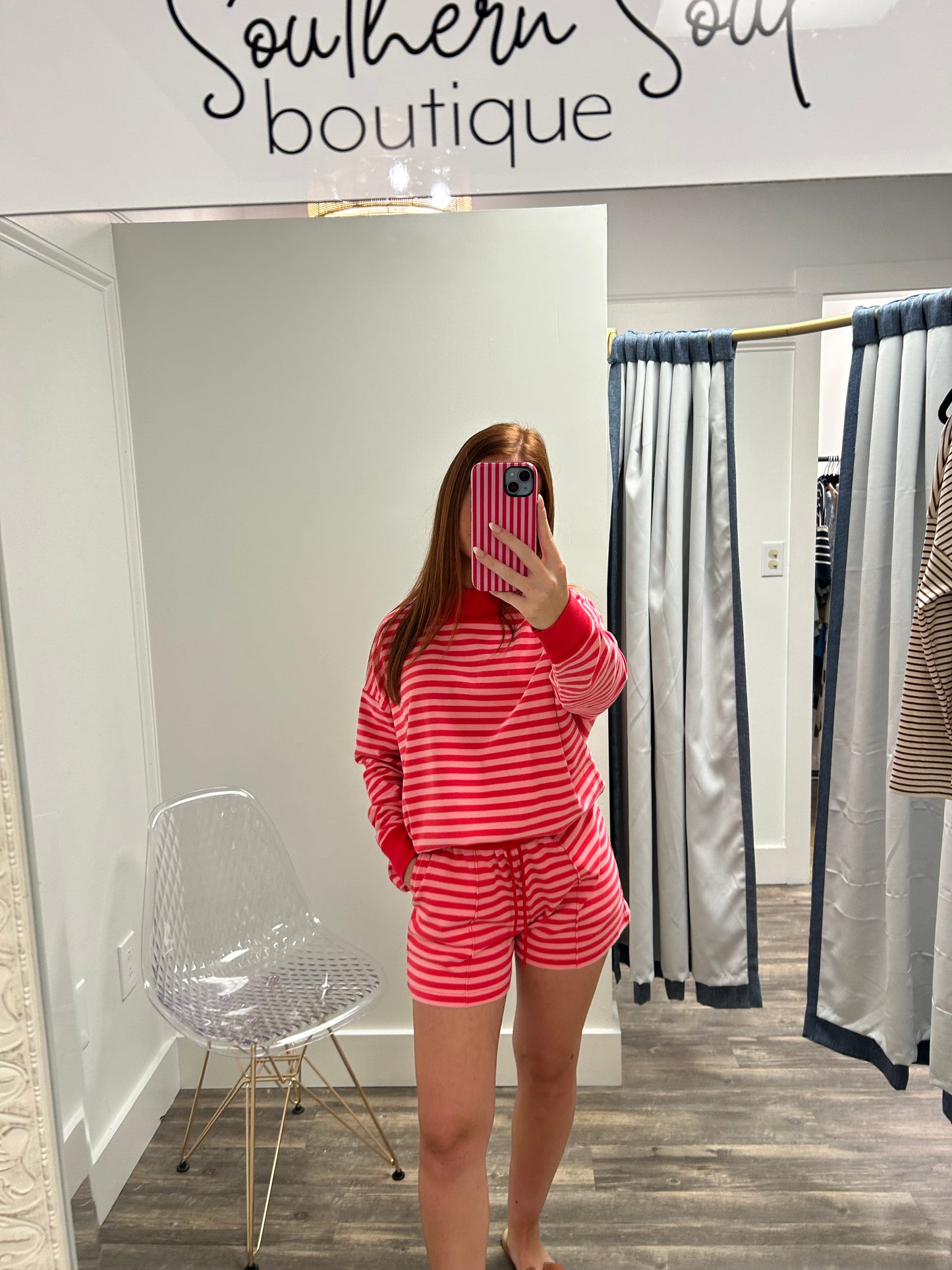 Stripe Mock Neck Sweatshirt And Shorts Set