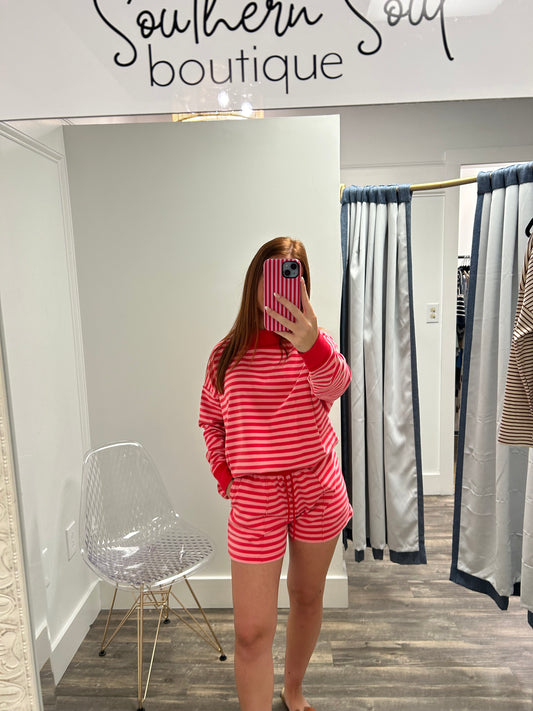 Stripe Mock Neck Sweatshirt And Shorts Set