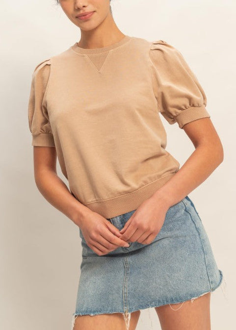 Puff Sleeve Crew Neck Top