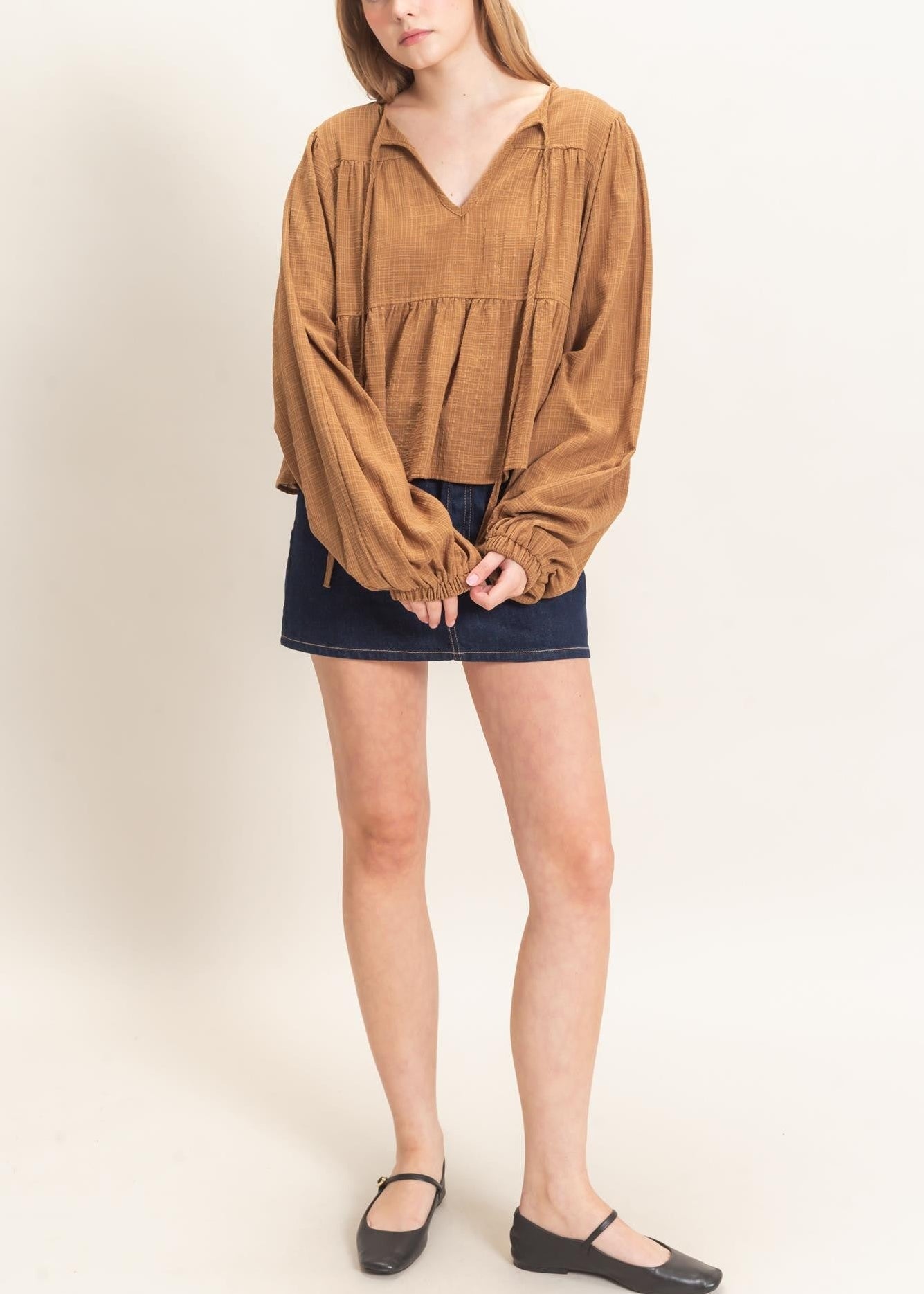 Tie Front Peplum Blouse