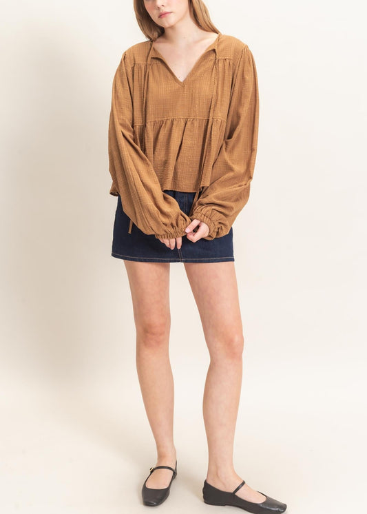 Tie Front Peplum Blouse