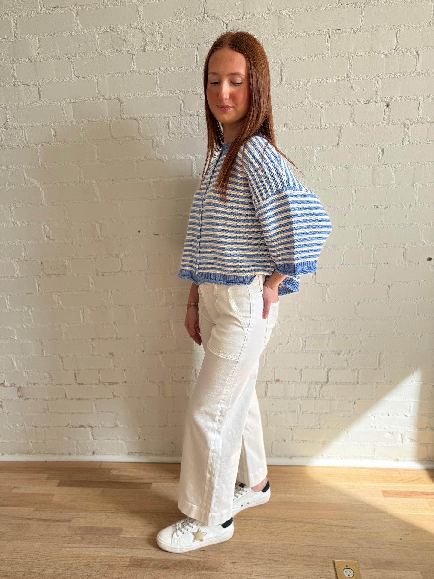 Striped Half Sleeve Oversized Sweater