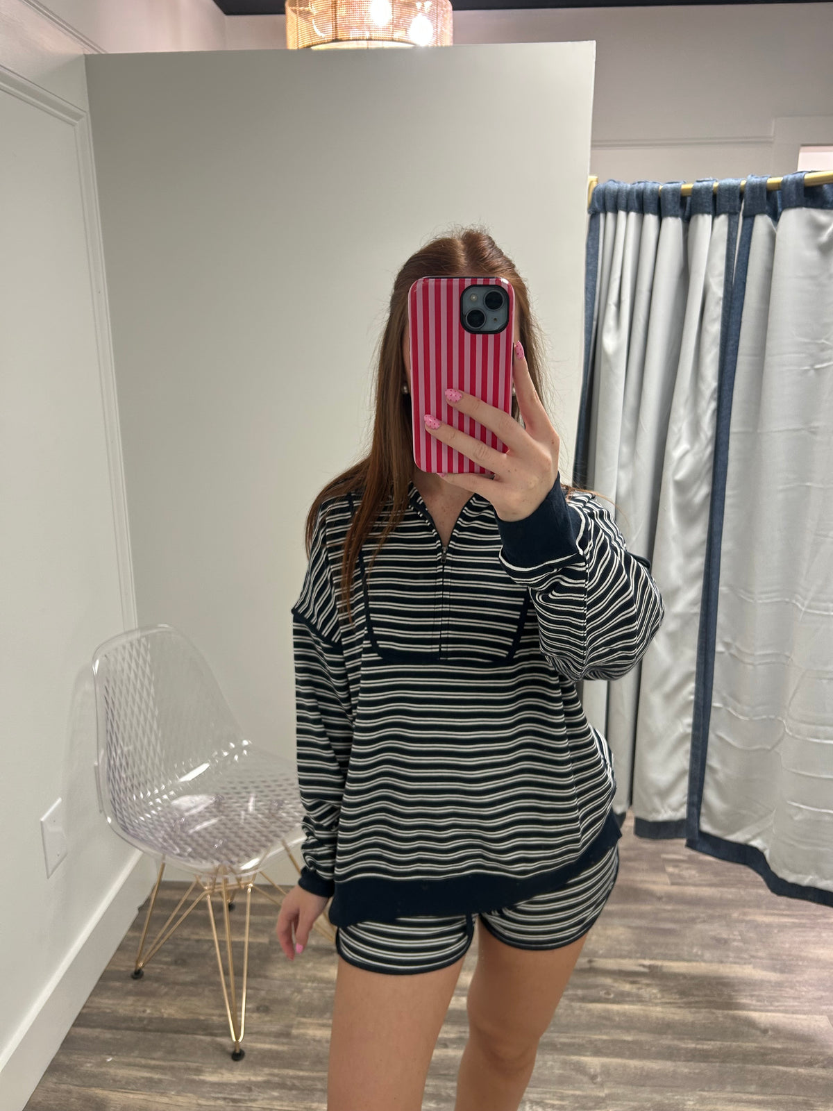 Half Zip Stripe Knit Set