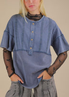 Mineral Washed Mixed Knit Top