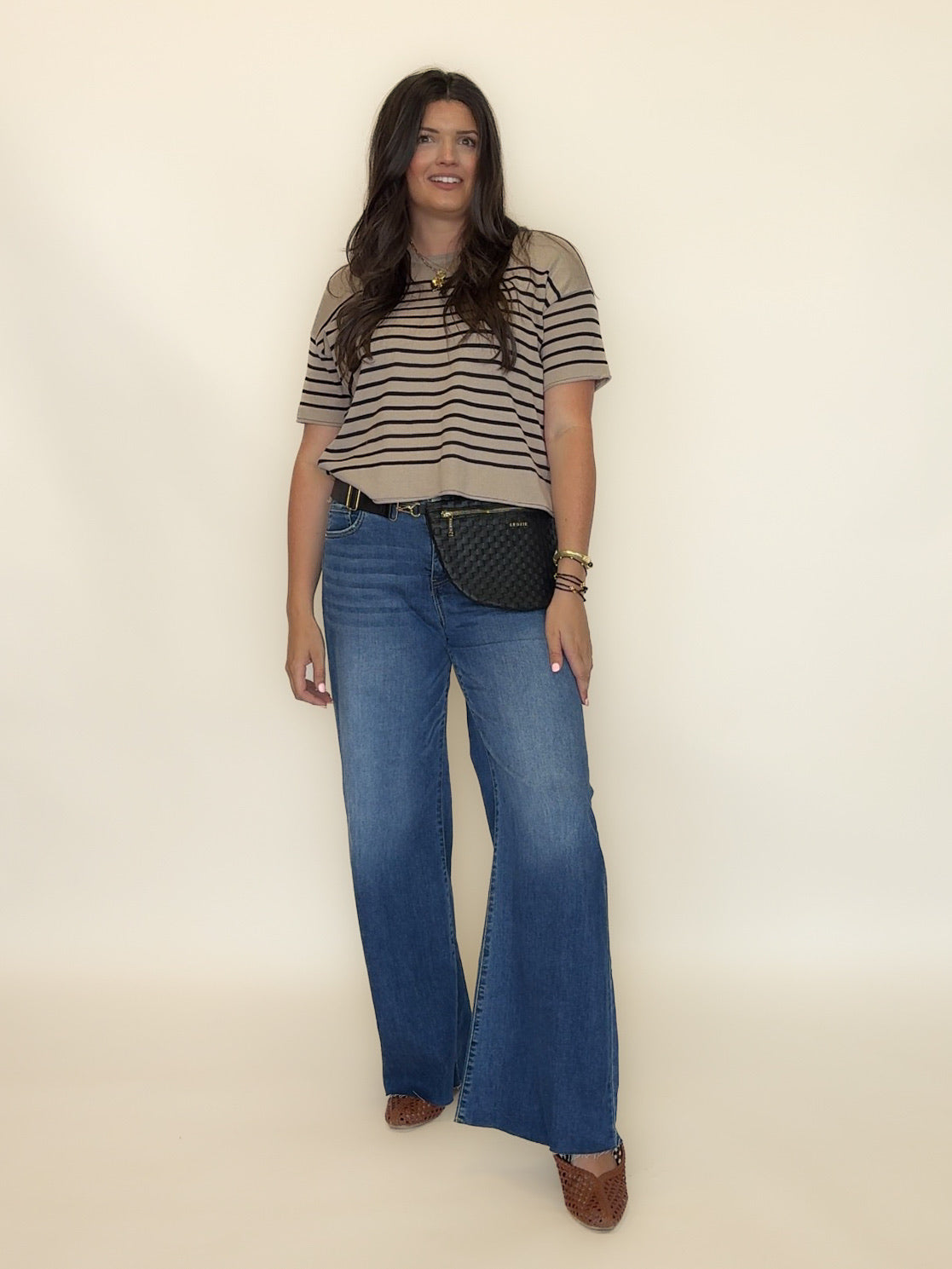 Striped Short Sleeve Knit Top