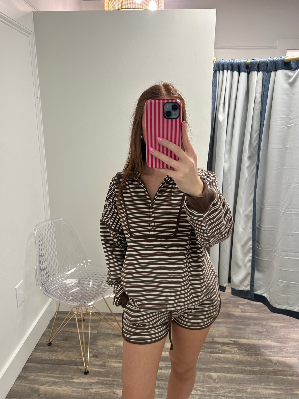Half Zip Stripe Knit Set