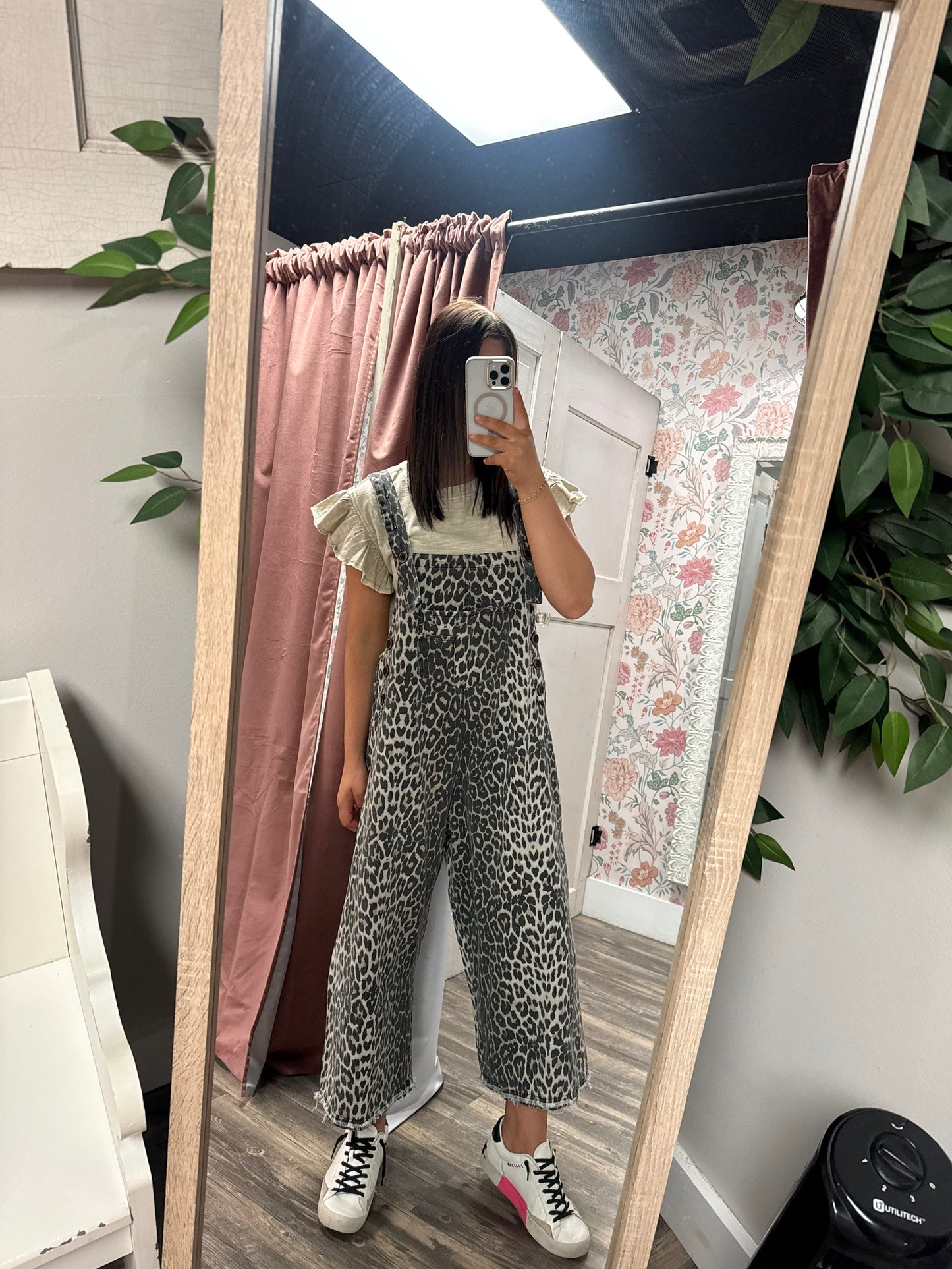 Animal Print Twill Overalls