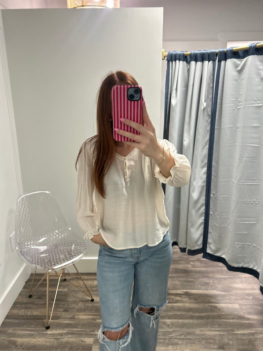 Crochet Trim Henley Top