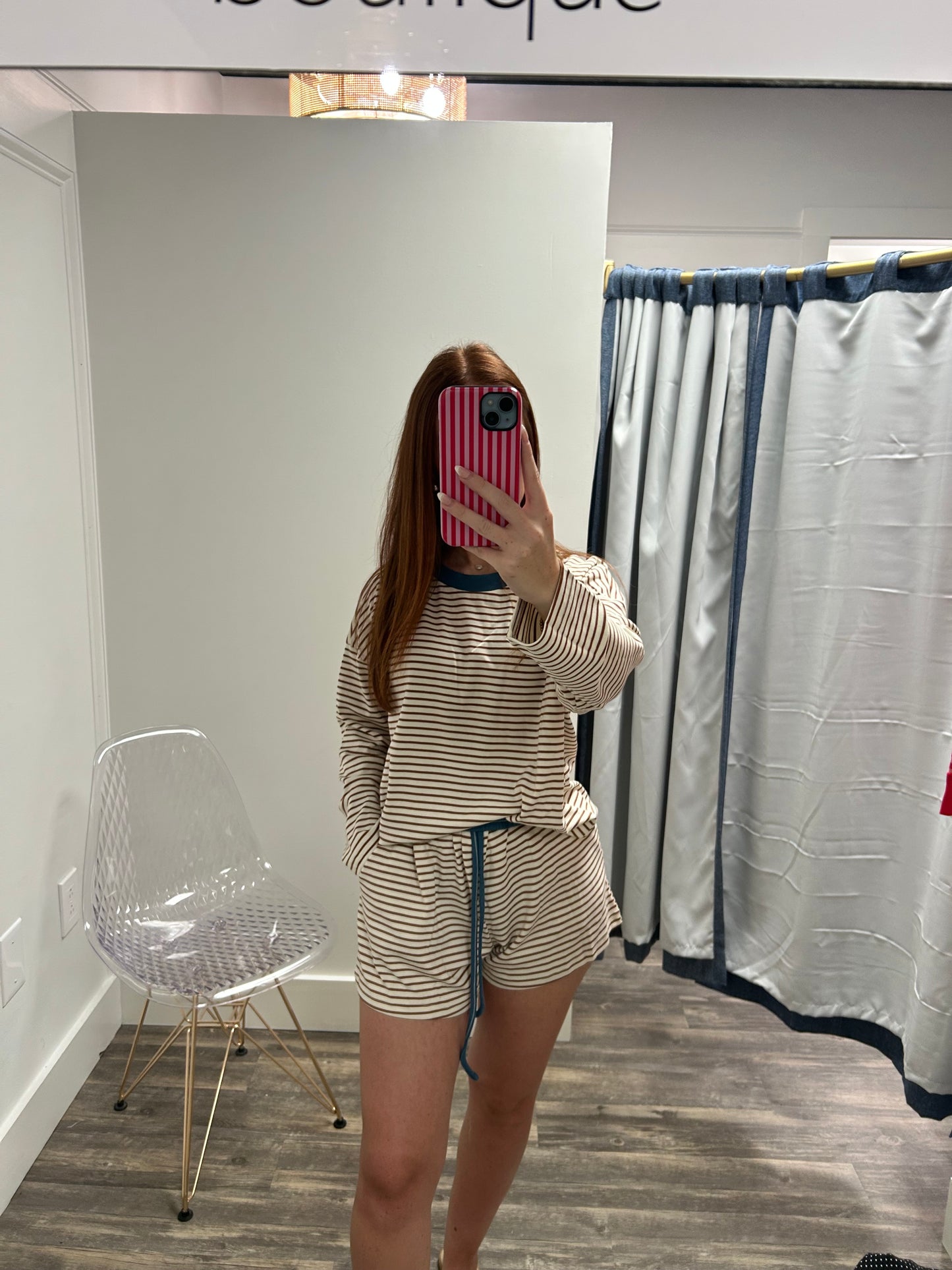 Striped Dolman Sleeve Top & Short Set
