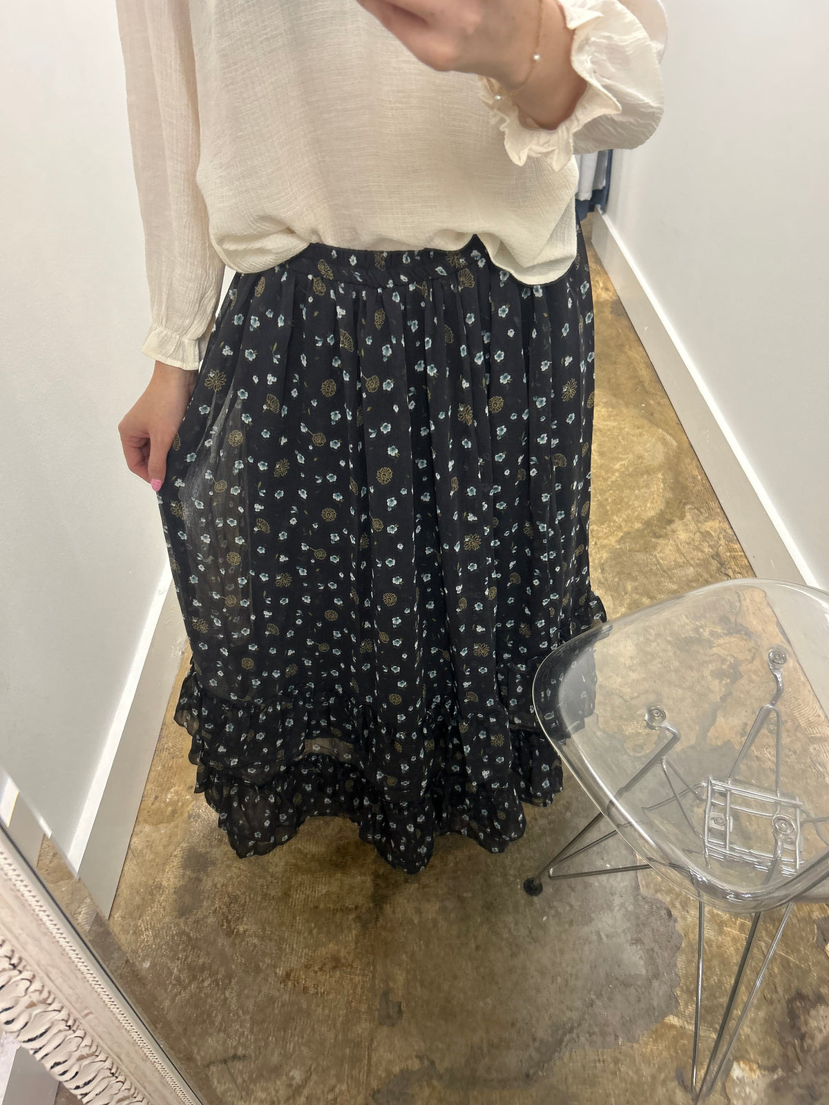 Floral Ruffled Tiered Skirt