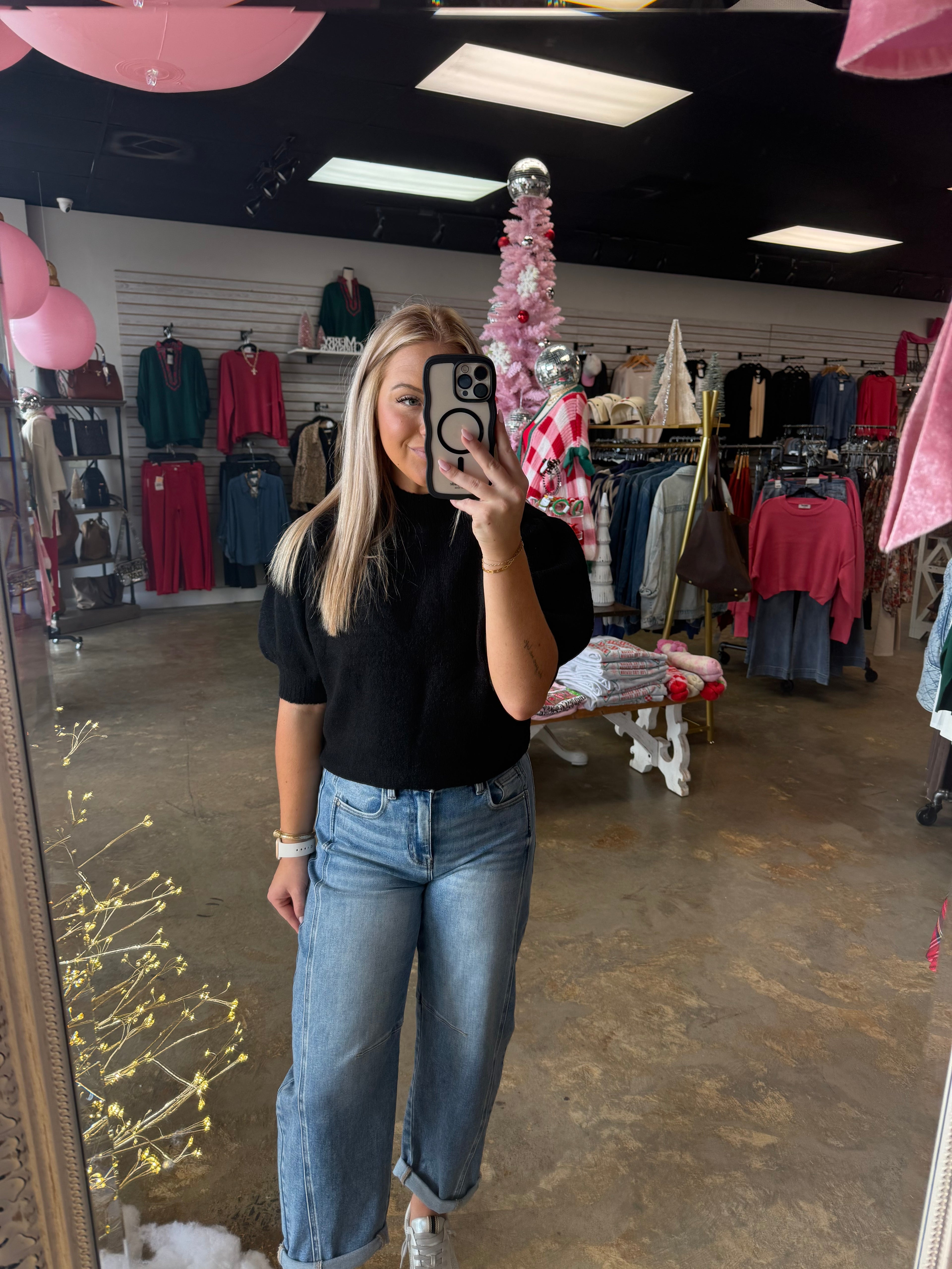 Ribbed Puffed Sleeve Sweater