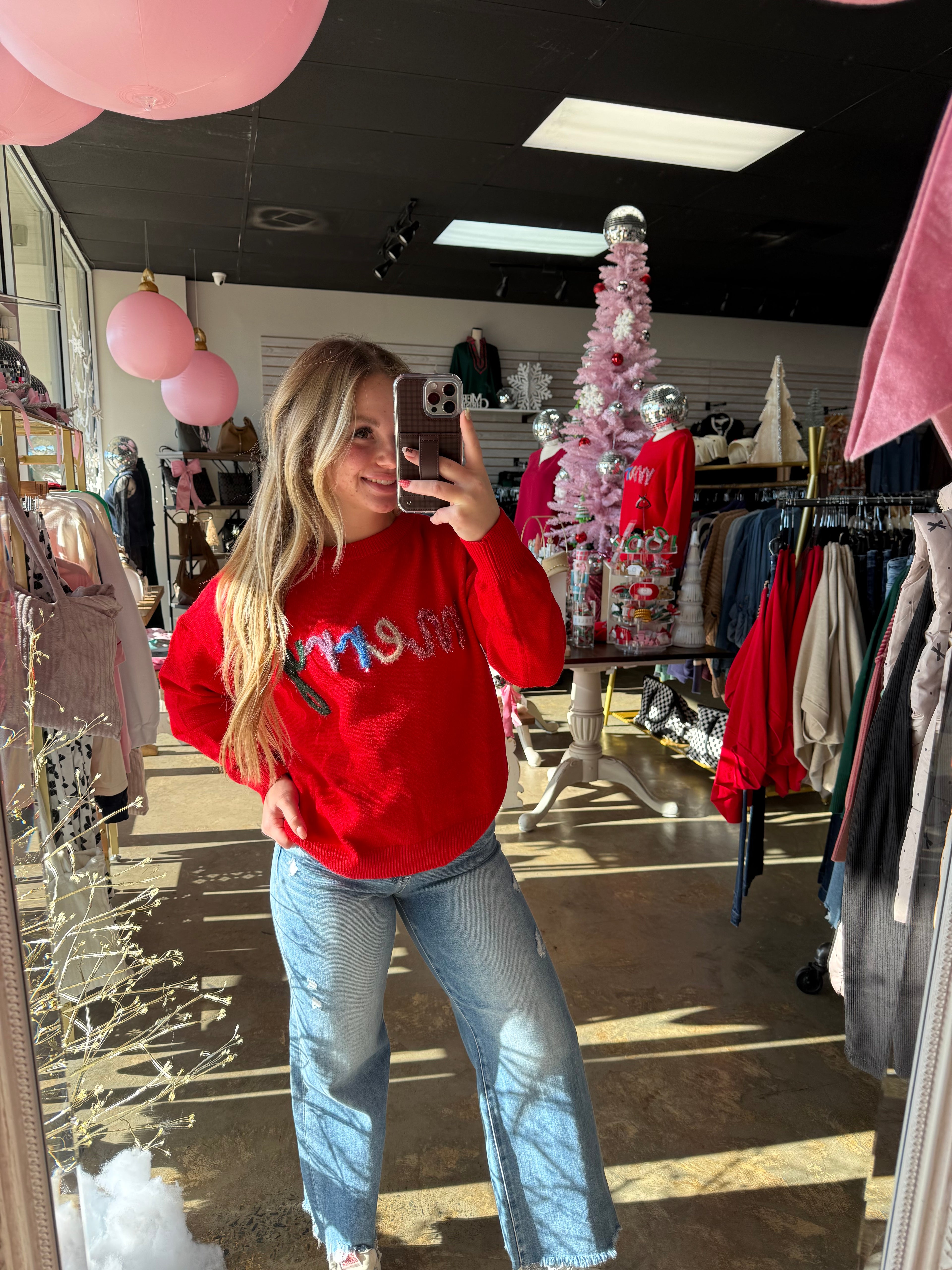 Merry Graphic Crew Neck Pullover Sweater