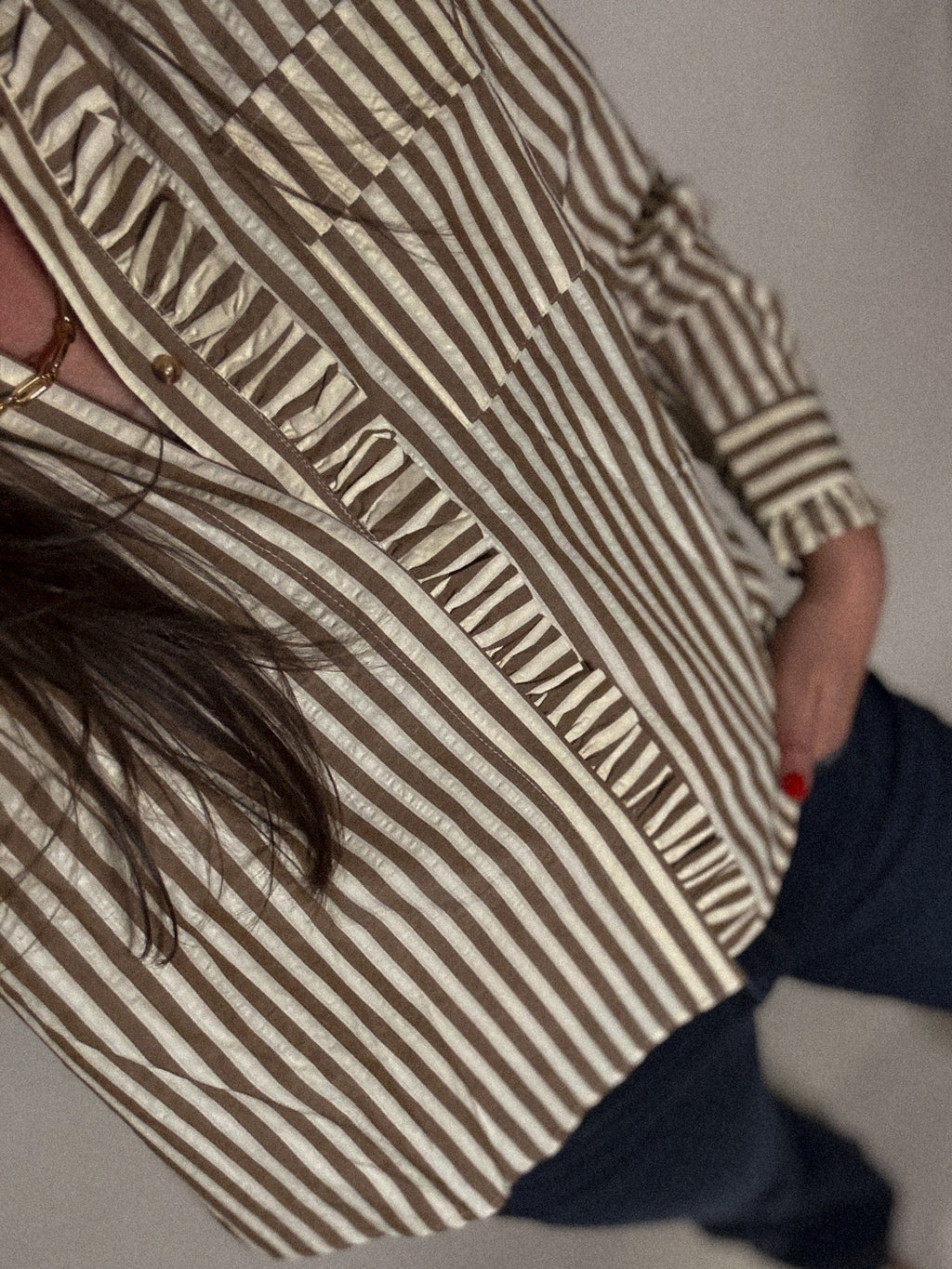 Stripe Ruffled Button Top