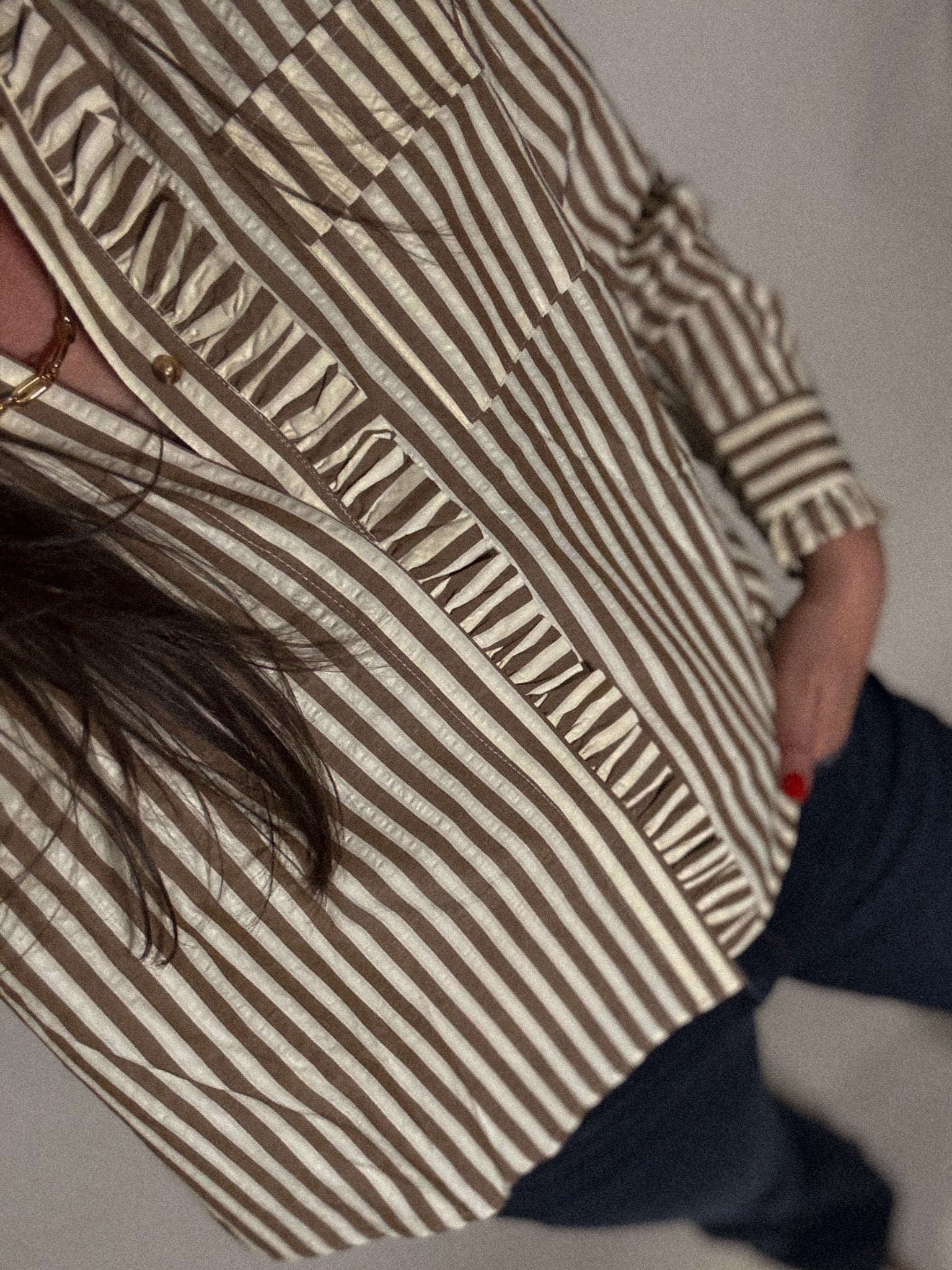 Stripe Ruffled Button Top