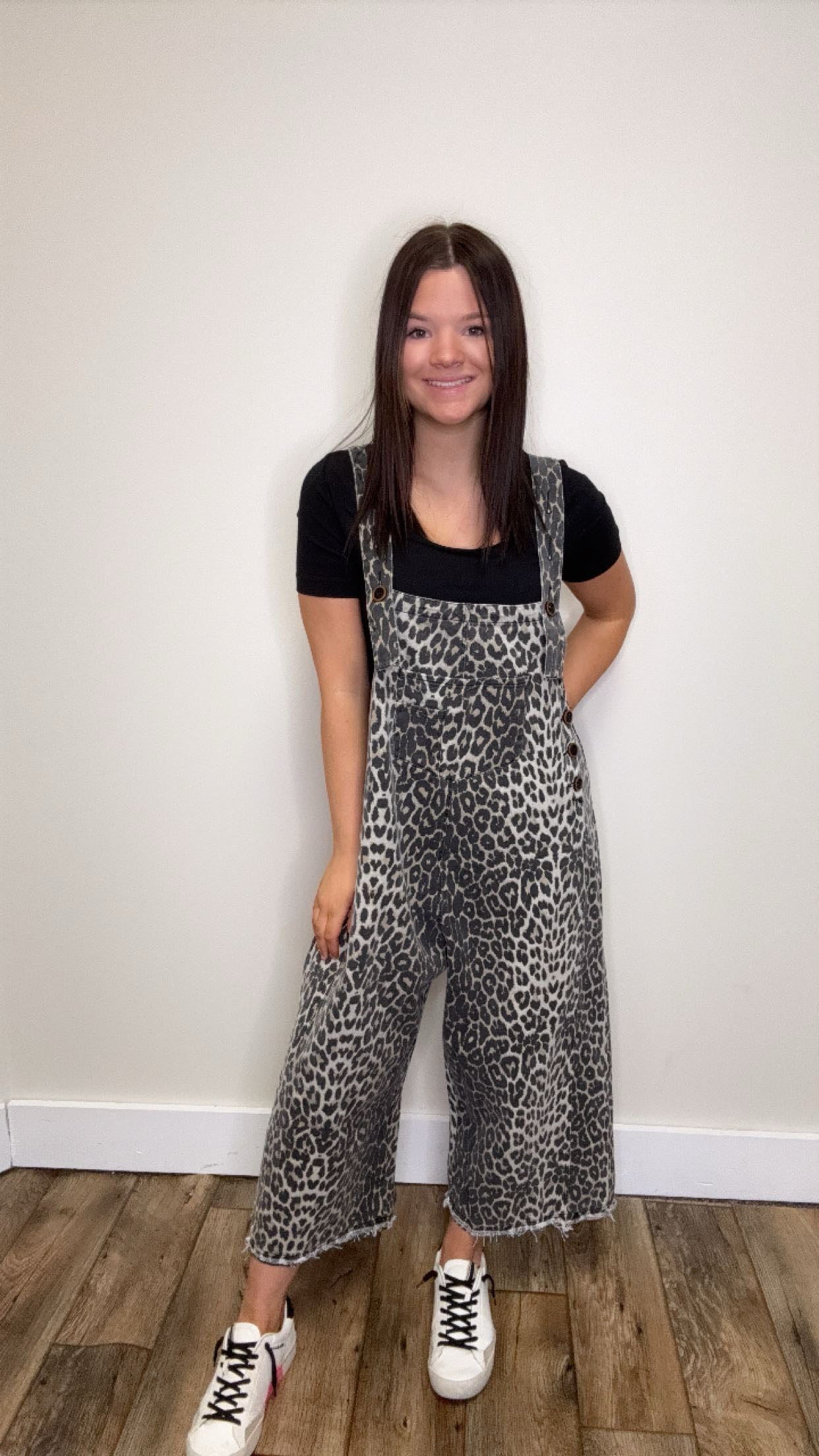 Animal Print Twill Overalls