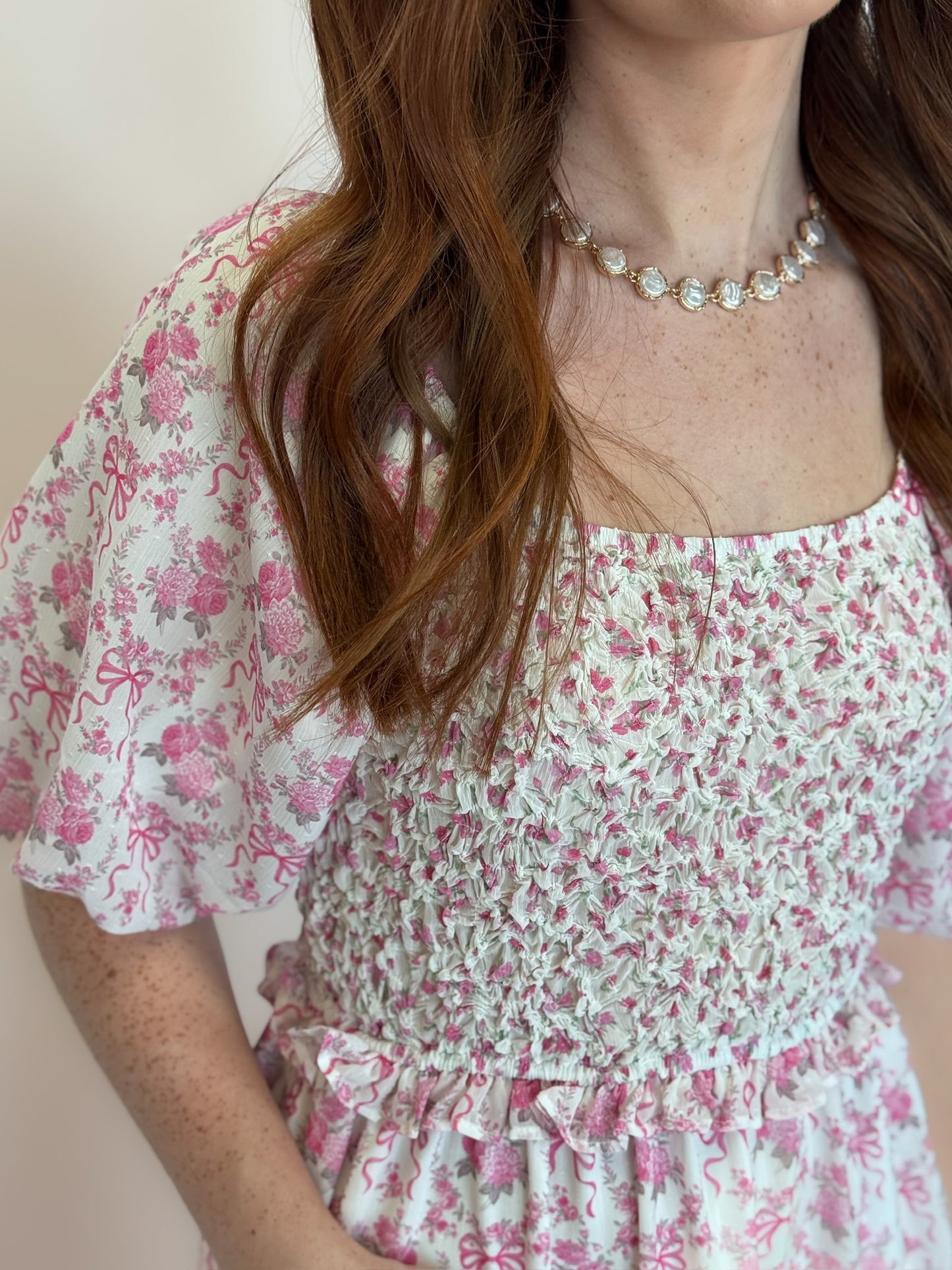 Floral Bubble Sleeve Tiered Maxi Dress
