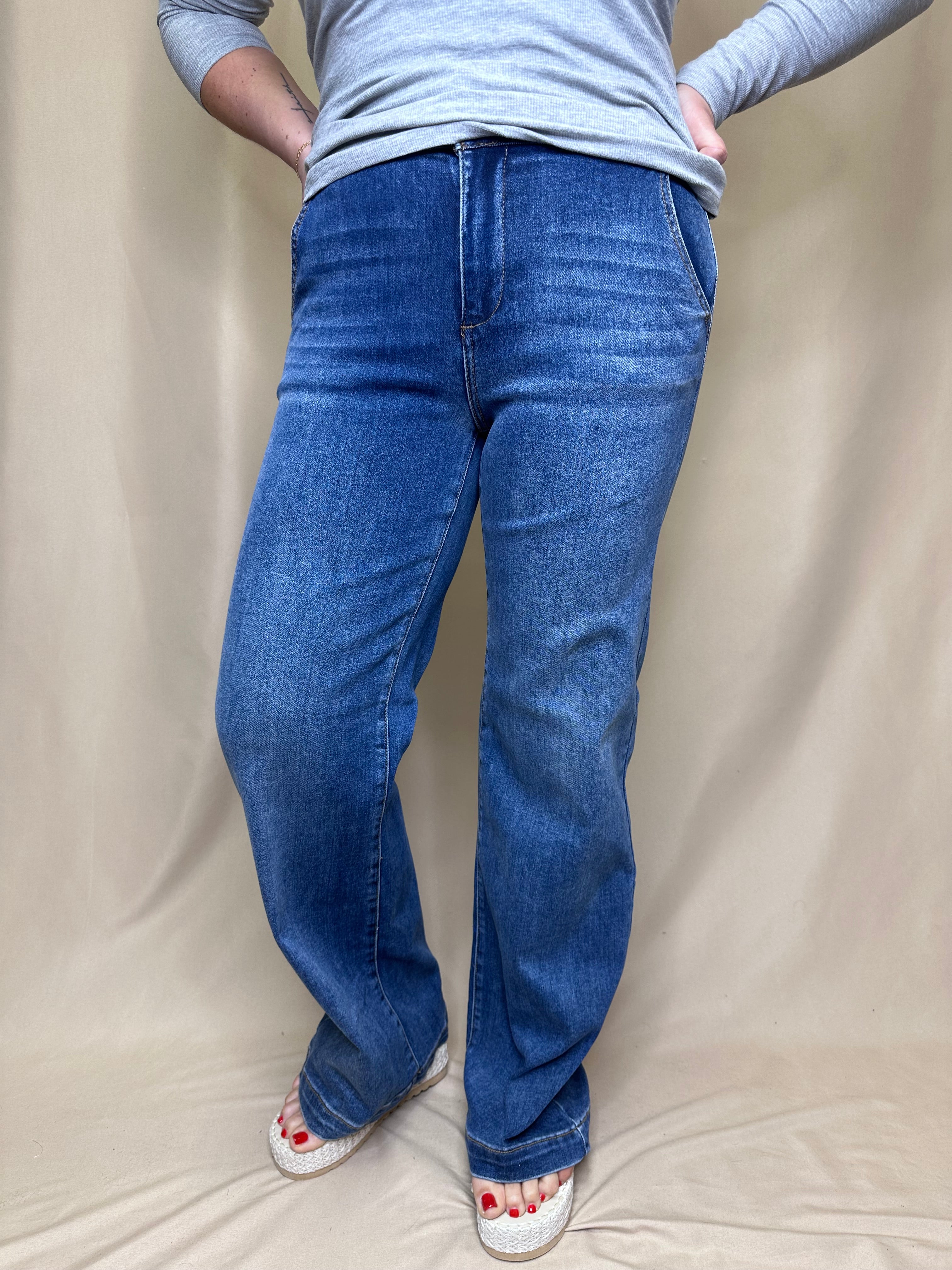 HR Double Button Wide Jeans