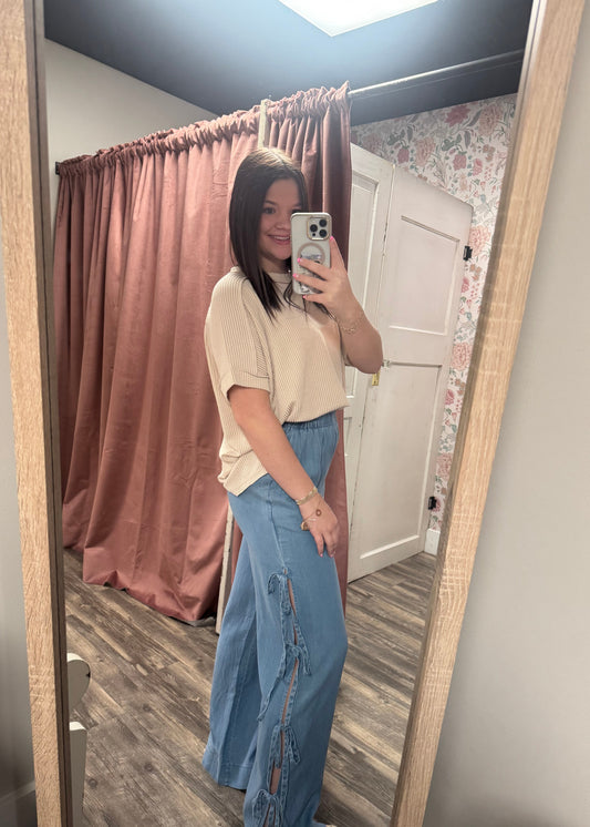 Bow Detail Wide Leg Pant