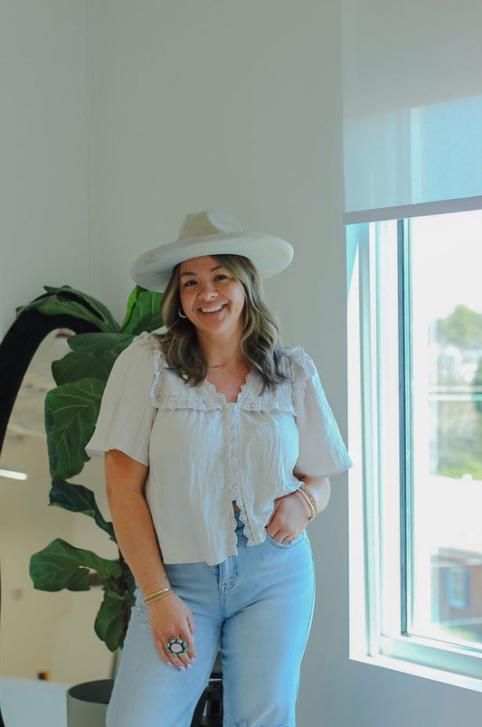 Lace Trim Button Blouse Top