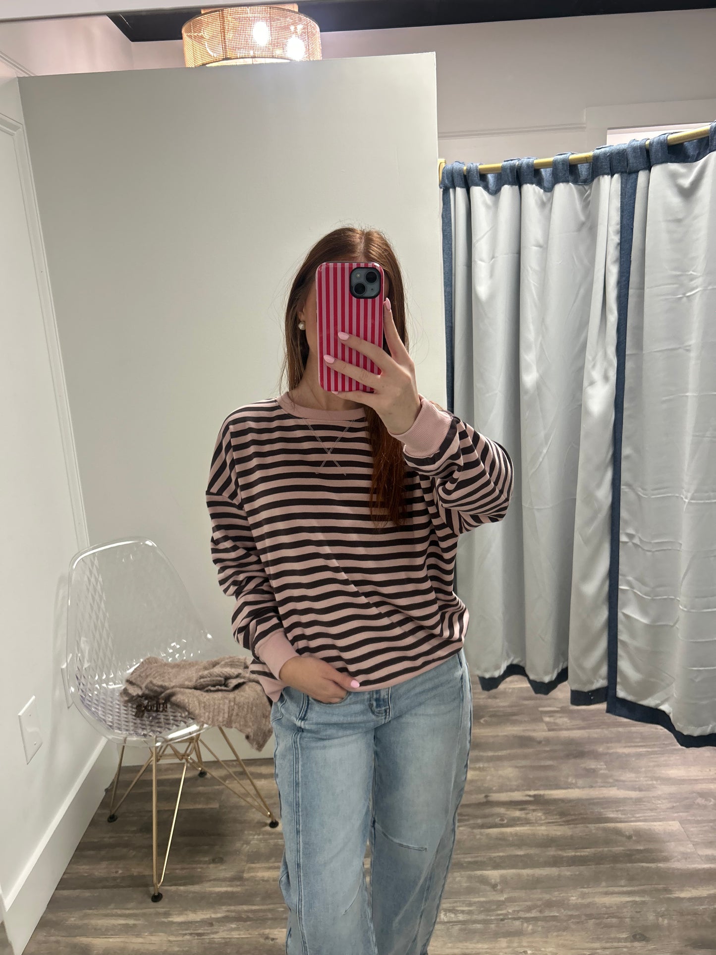 Stripe V Stitch Knit Top