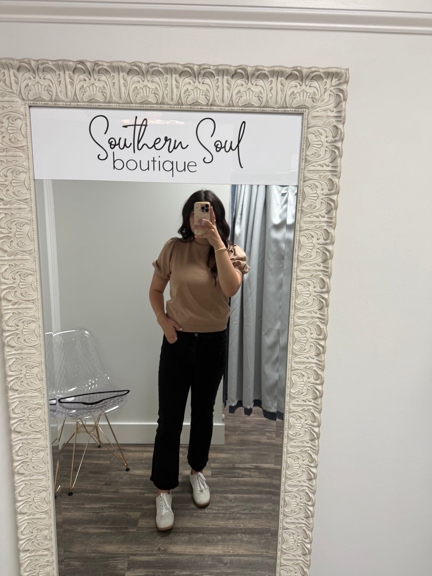 Puff Sleeve Crew Neck Top
