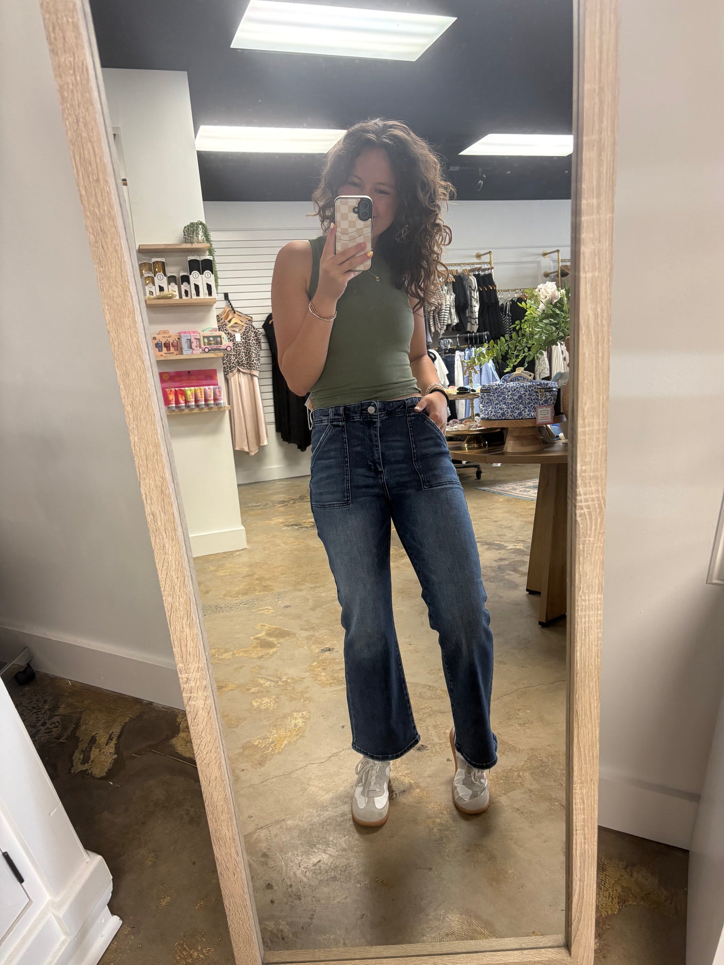 High-Rise Patch Pocket Ankle Flare