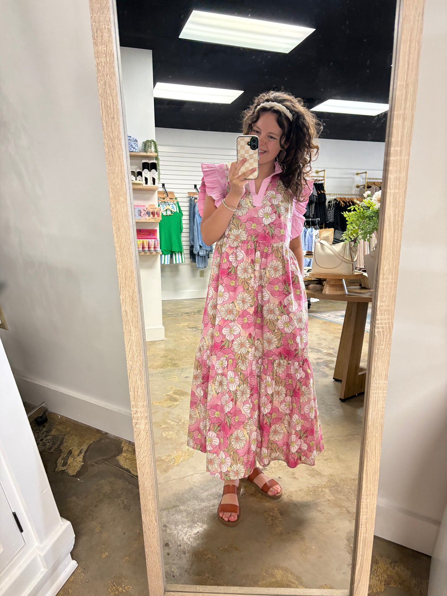 Ruffled Sleeves Floral Midi Dress