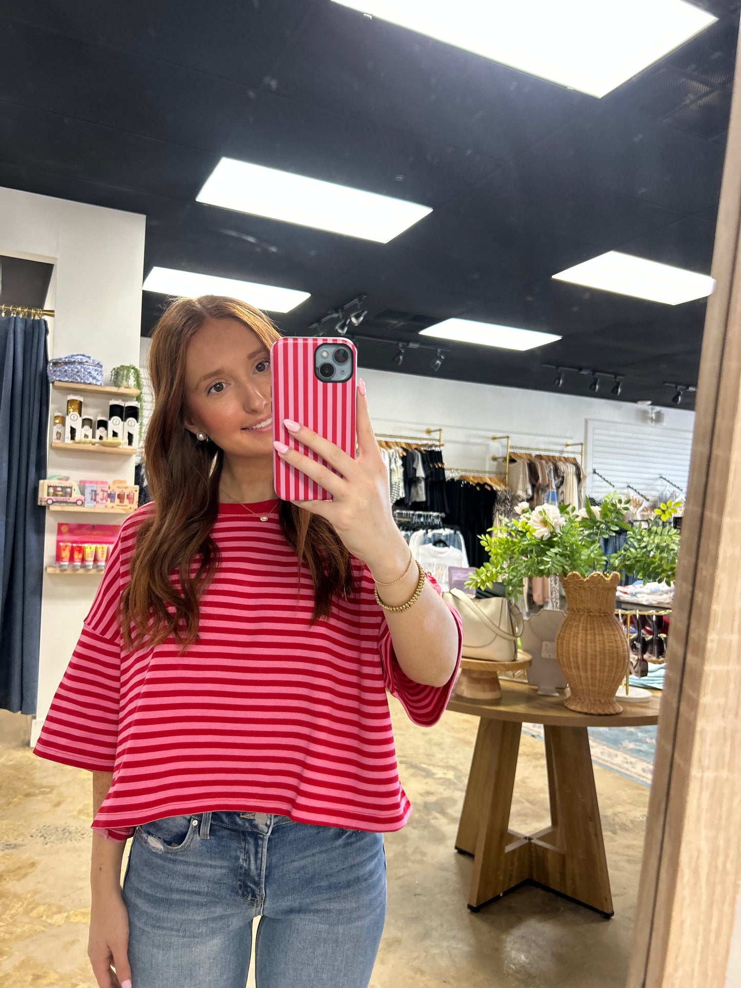 Stripe Short Sleeve Oversized Top