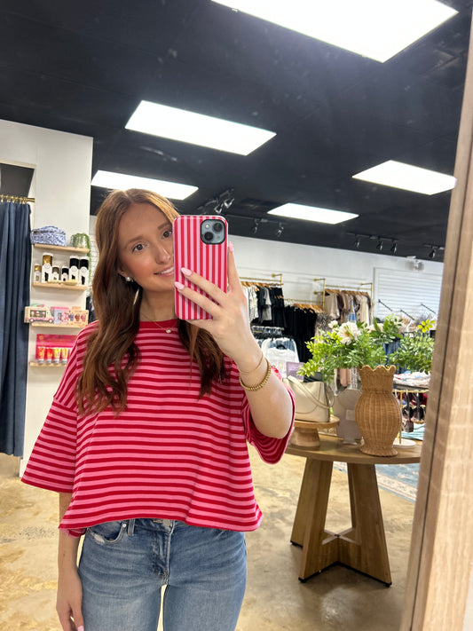 Stripe Short Sleeve Oversized Top