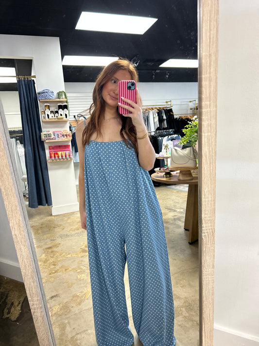 Polka Dot Bow Tie Strap Jumpsuit