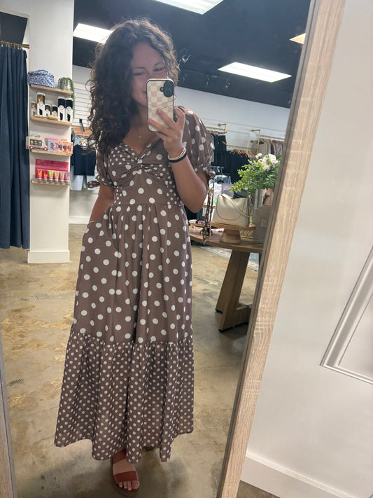 Polka Dot Bubble Sleeve Tier Maxi Dress