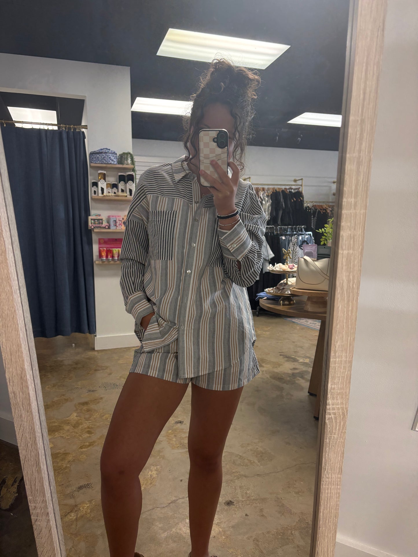 Stripe Shirt Top & Shorts Set