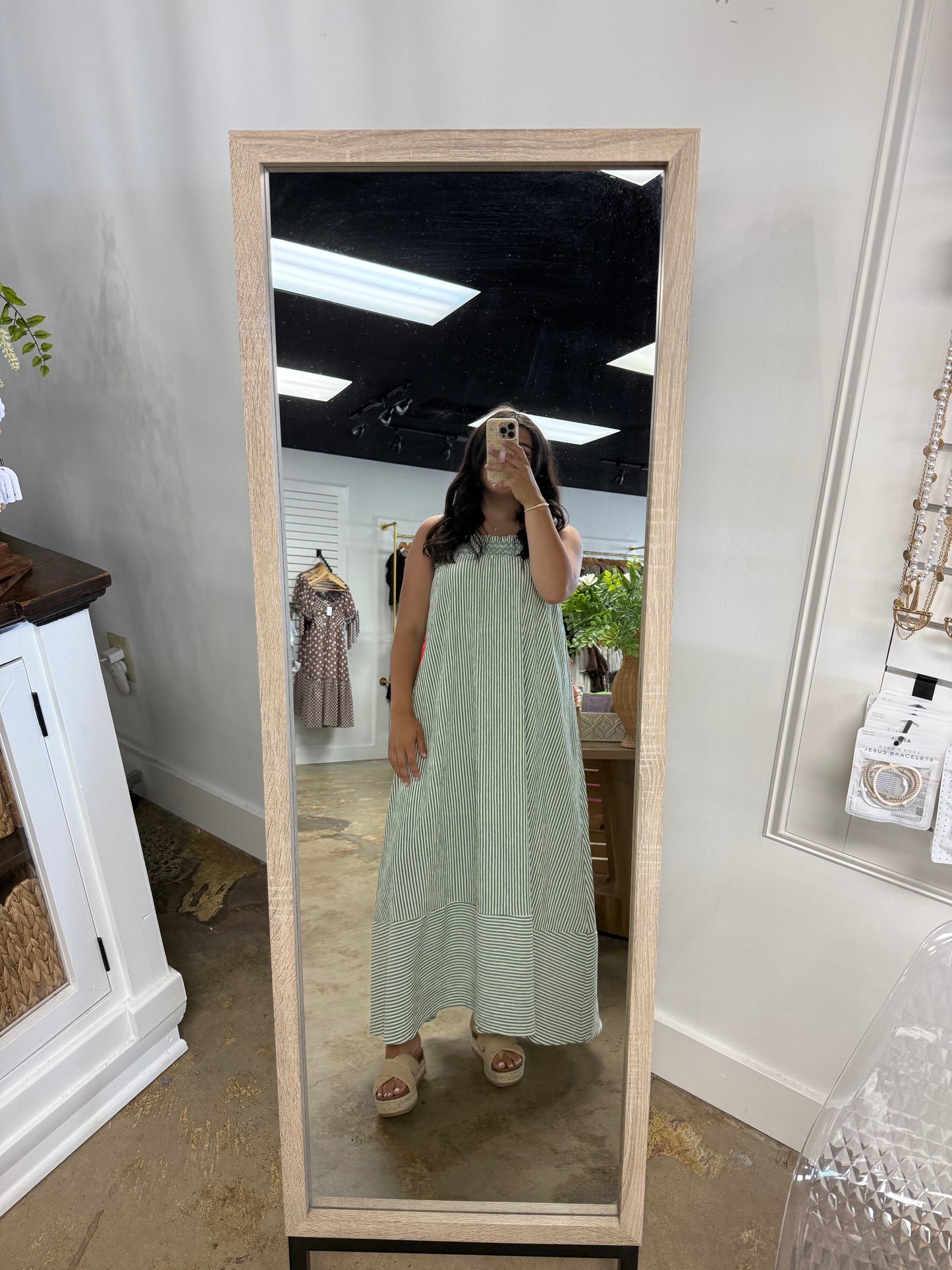 Smocked Stripe Maxi Dress